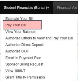Picture of Pay Your Bill Option in UCCS Portal