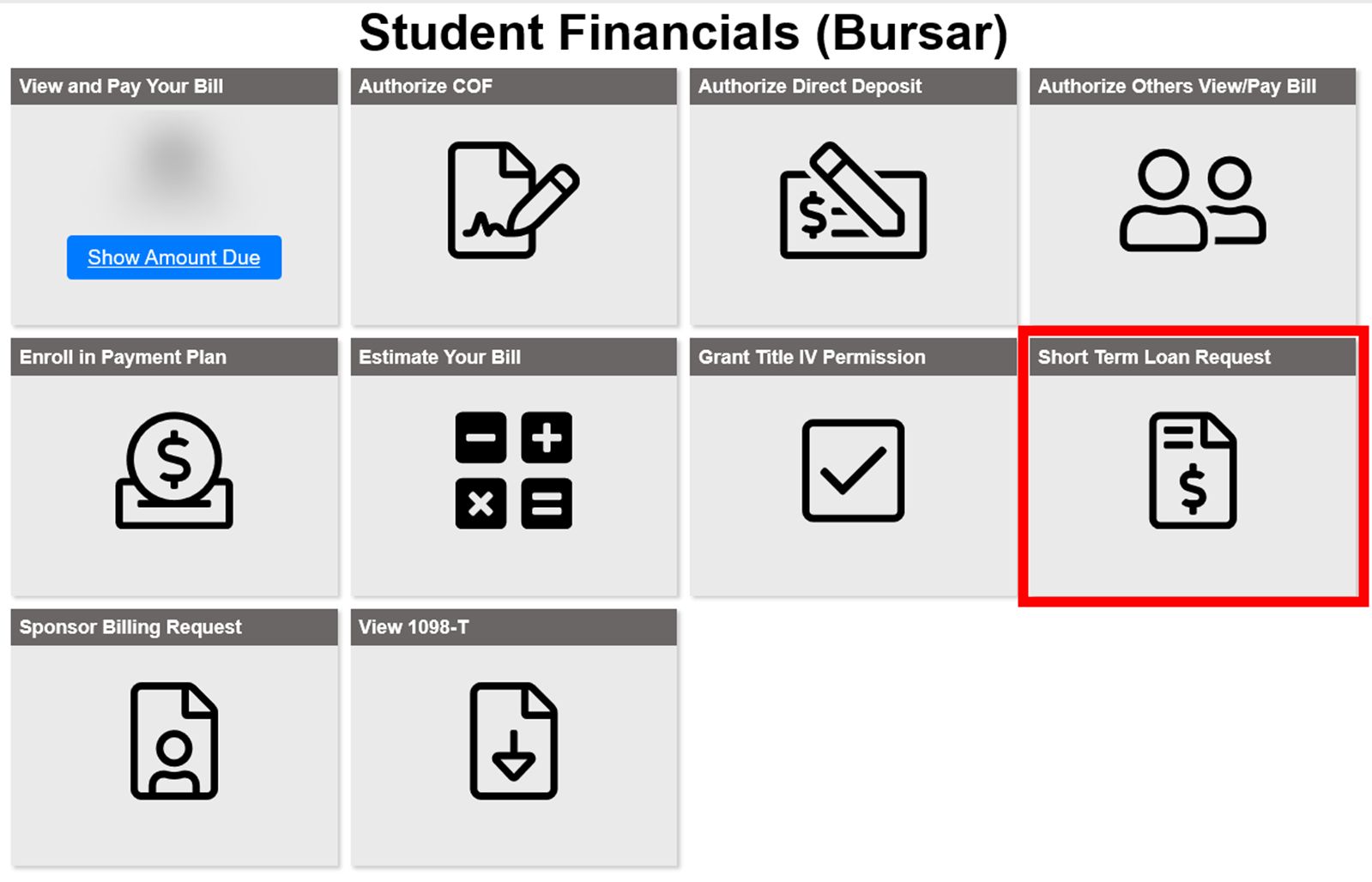 Student Financials Tile - Short Term Loan Request