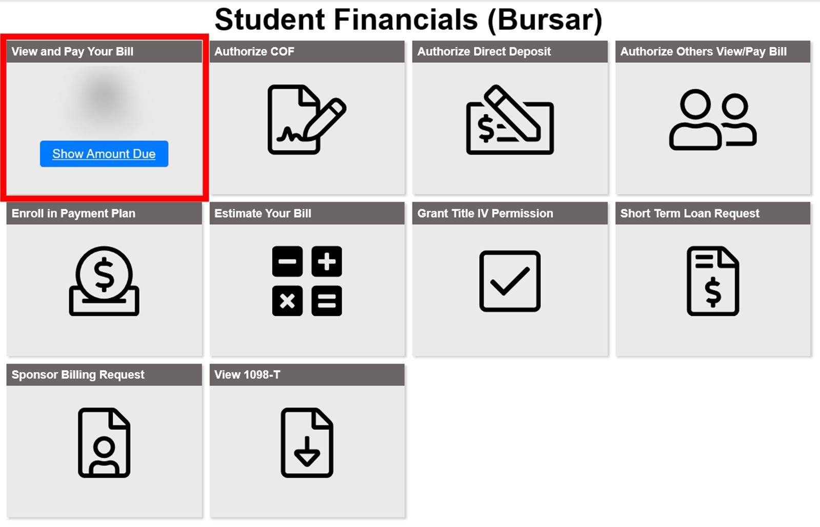 Student Financials Tile - View and Pay Your Bill