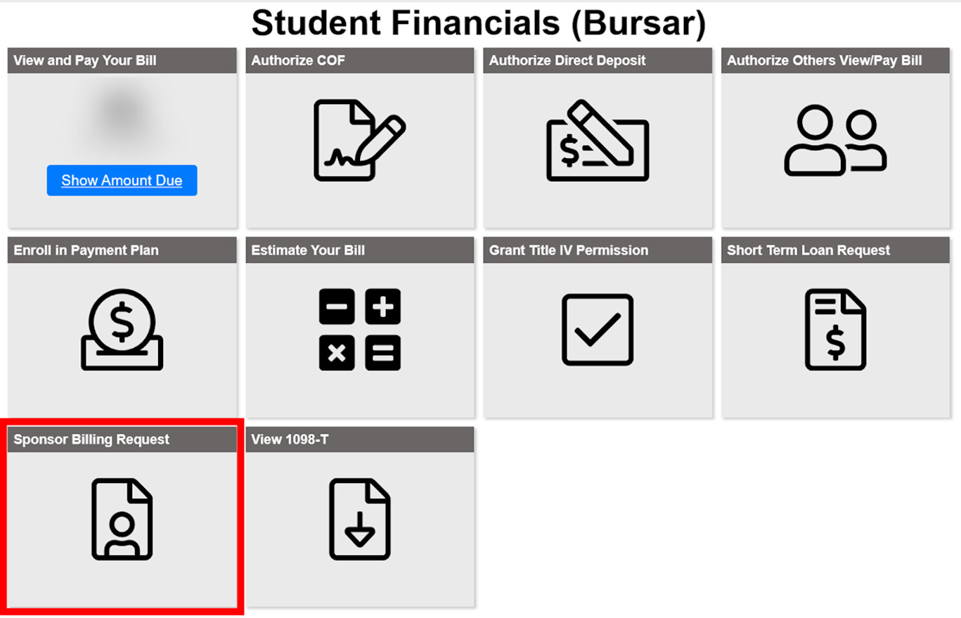 Student Financials Tile - Sponsor Billing Request